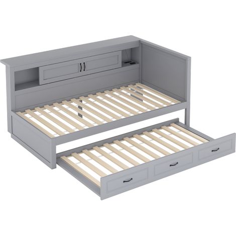 Letto banquette 90 x 200 cm con LED, letto estraibile, vano laterale, presa USB, grigio (1/5)
