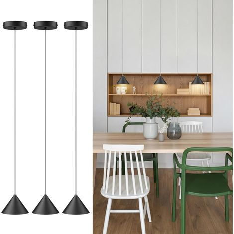 Modern Aluminium LED Pendant Light - Minimalist Design, 12W 3000K 800LM, Adjustable Textile Cable 160 cm Suitable for Kitchens and Bedside Tables (Set of 3 Black) (1/5)