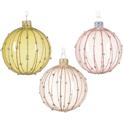 Palline per albero di Natale in vetro decorato oro e champagne da Ø 8 cm, confezione da 12 pezzi (1/2)