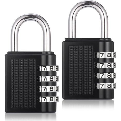 2-teiliges Zahlenschloss, robustes Code-Vorhängeschloss aus Metall, wasser- und rostbeständiges Code-Vorhängeschloss, Zahlenschloss für Koffer, Außentür, Spind (A, schwarz) (1/5)