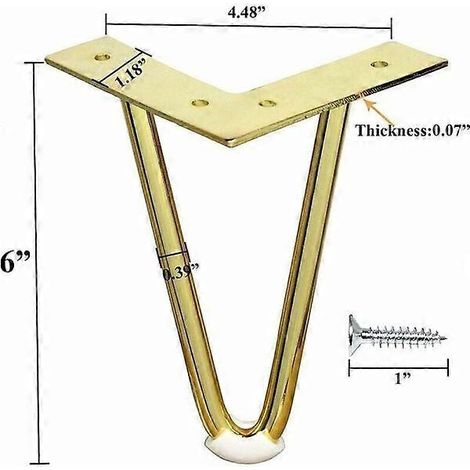Pieds de table en métal en forme d'épingle à cheveux, 6 pouces, paquet de 4, pieds de remplacement pour meubles à faire soi-même. (1/5)