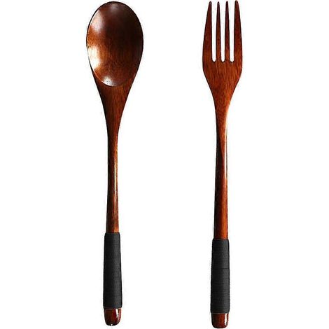 Cuillère en bois avec fourchette, couverts portables, vaisselle pratique pour un usage quotidien à la maison (1/3)