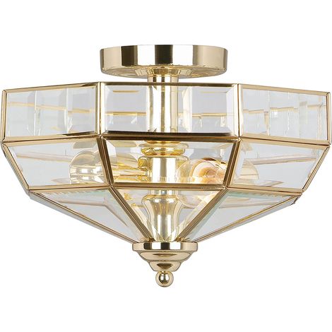 Lampada A Soffitto Contemporanea Old Park Ottone Lucido Vetro 2 Luci E27