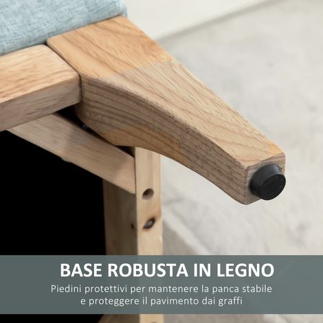 Coffre de rangement design pour salon, banquette scandinave rembourrée en tissu bleu clair, 110x39x45 cm, avec espace de stockage intégré. (1/5)