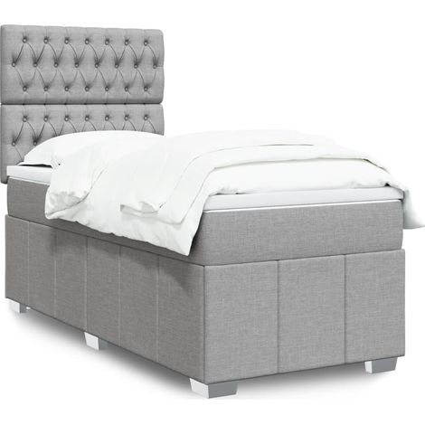 Boxspringbett mit Matratze Hellgrau 100x200 cm Stoff vidaXL