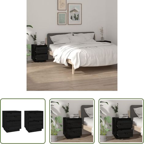 vidaXL Kiefer Nachttisch - Nachttische 2 Stk. Schwarz 40x35x50 cm Massivholz Kiefer (1/5)
