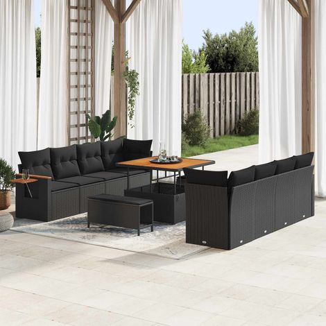 vidaXL Gartensofa-set mit Kissen 12 pcs Schwarz Poly-Rattan (1/5)