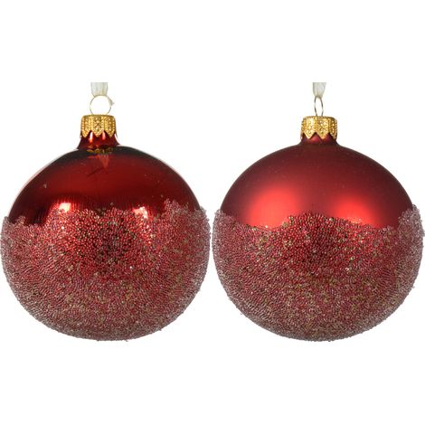 Pallina di Natale Vetro sfera lucido-opaco ballotine fondo 2col asse colore rosso natalizio ø 8cm