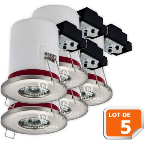 Lampesecoenergie – Lot de 5 supports de spot étanche IP65 en inox 87mm – Douille GU10 automatique – Fixation rapide par pattes à ressort (1/5)