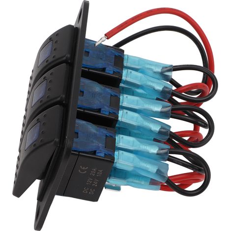 Interrupteur à bascule triple avec protection contre les surintensités, rétroéclairage LED bleu, étanchéité IP65, pour véhicules, bateaux, SUV et camions 12-24 V (1/5)