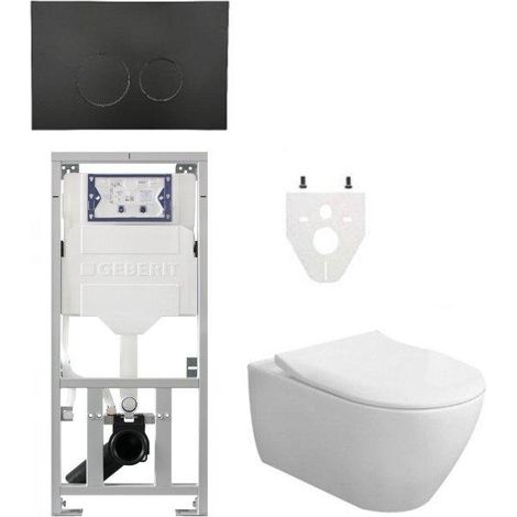 Villeroy & Boch Subway 2.0 DirectFlush CeramicPlus Pack WC slimseat abattant avec réservoir Geberit et plaque de commande avec boutons ronds noir mat