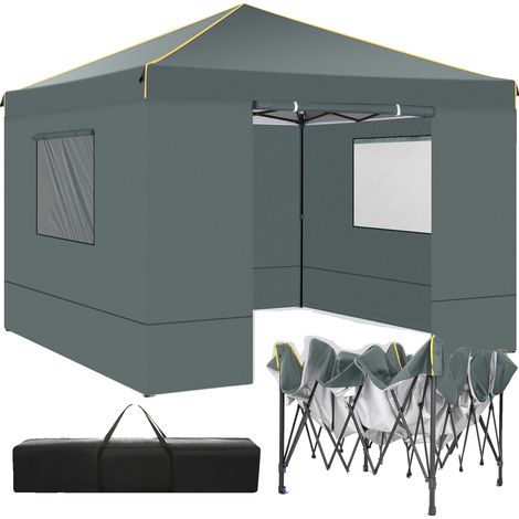 Cenador impermeable con paredes laterales intercambiables, color gris. (1/2)