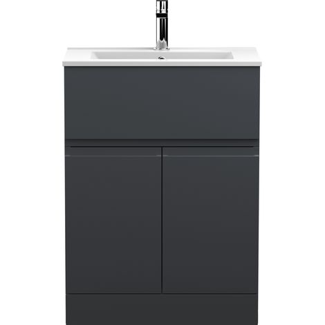 Hudson Reed Urban Satin Soft Black 600mm Floor Standing Single Drawer 2 Door Vanity Unit and Minimalist Ceramic Basin - URB1403B (1/5)