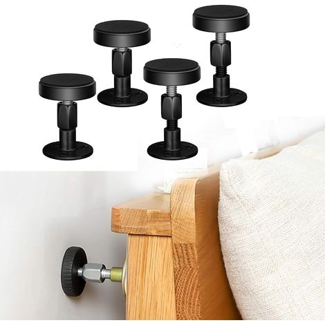 Lot de 4 butées de stabilisation et anti-tremblement réglables pour cadre de lit, tête de lit, chevet, anti-secousses pour lits, armoires, canapés, 47-64 mm (noir) (1/5)