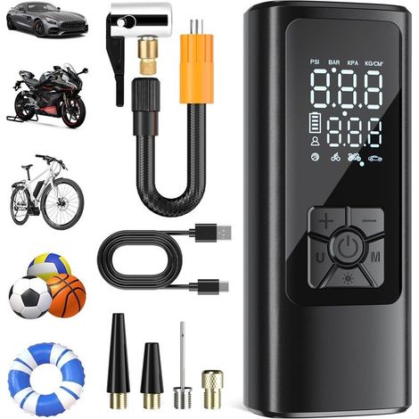 Gonfleur Pneus Voiture, Compresseur à Air Portatif sans Fil, 150 PSI (10,3 Bar), Gonfleur Electrique, Pompe a Velo, Inflation Rapide, Arrêt Automatique, LED, pour Voiture, Moto, Vélo, Ballon (1/5)