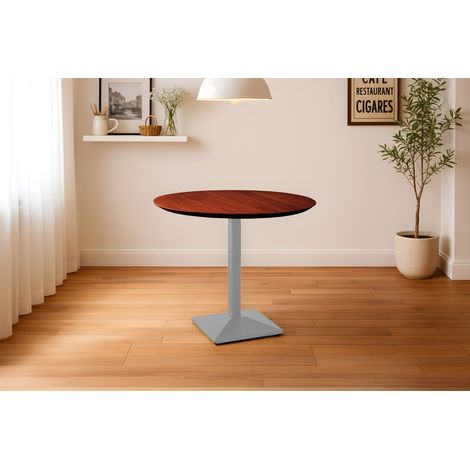 Bistrotisch Schweizer Kante massiv Akazie nussbaumfarben 100 cm Säulengestell-eckig silber BRASILIA