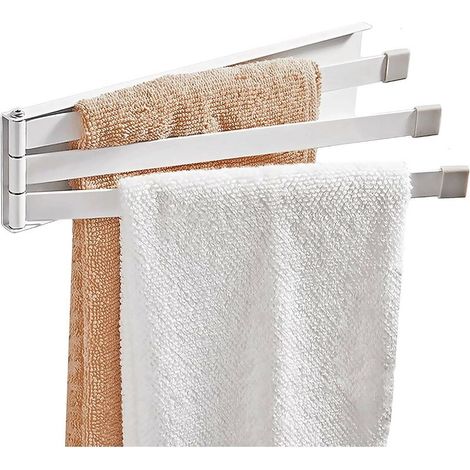 Porte-serviette rotatif 180° avec 3 barres – Acier résistant à l'eau – Installation sans perçage – Dimensions 24x6cm, blanc (1/5)
