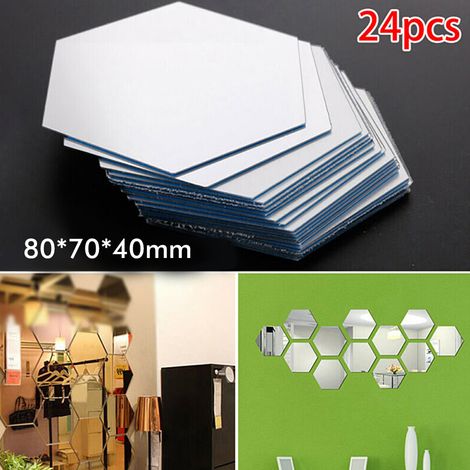 Miroirs adhésifs hexagonaux Acrylot 80x70x40mm Mural décoratif effet miroir lot de 24 pièces autocollantes pour salle de bain et salon design moderne (1/5)