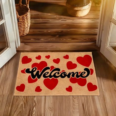 Tapis D'Entrée En Forme De Cœur - Tapis Anti-Dérapant En Polyester - Pour Porte D'Entrée Salle De Bain Chambre - 60 X 40 Cm - 1 Pièce (1/5)