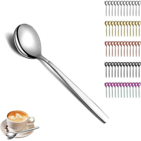 Ensemble de 12 Cuillères à Café en Argent - Acier Inoxydable Poli Brillant - Petite Cuillère à Dessert - Lave-Vaisselle (1/5)