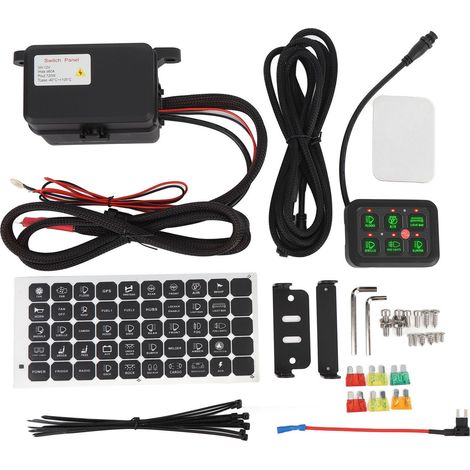 Pannello interruttori a 6 vie da 12 V, alloggiamento in alluminio dimmerabile, 720 W 60 A, scatola di controllo del circuito per barra luminosa a LED per auto, camion, barca, UTV, ATV, verde