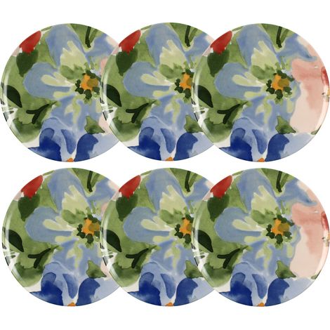 Lot de 6 assiettes plates en porcelaine 26cm, FLORALUX