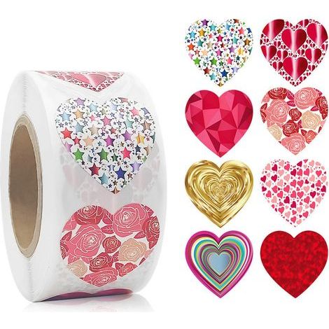 Packung mit 500 Weihnachtsaufklebern – Geschenkaufkleber – Verpackungsaufkleber – bunte Herzaufkleber – selbstklebende Rückseite (1/5)
