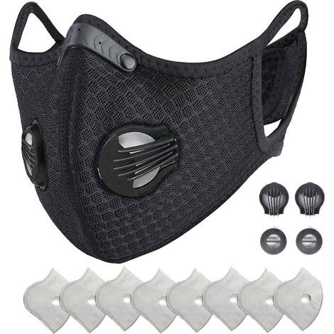 Sports Protective with Activated Carbon Filter and Valves/for Motorcycle Cycling Running Outdoor Activities(1 Black + 8 Additional Filters) (1/5)