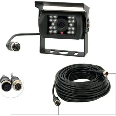 Telecamera di retromarcia 12 V-24 V a 4 pin con 18 LED IR, visione notturna impermeabile, cavo a 4 pin per auto/bus/camione/rimorchio/caravan/camper (1/3)