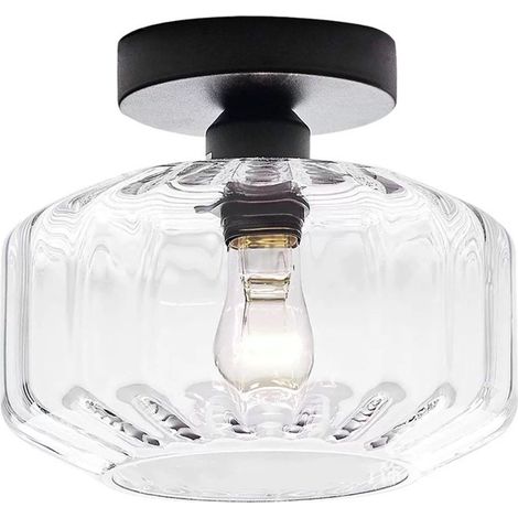 Semi-flush mount ceiling light, single-head glass chandelier, striped ceiling light, E27 socket, bulb not included, 21 cm, European standard (1/5)