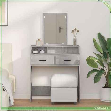 Table de Maquillage - ABI Coiffeuse - Gris béton - Bois d'ingénierie - 1 tiroir avec miroir LED (1/5)