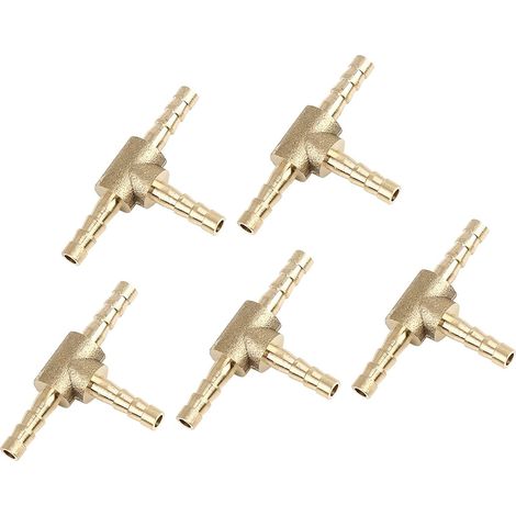Raccord en laiton en T à trois voies pour tuyau d'air, d'eau, de gaz et d'huile de 4 mm (Lot de 5) (1/4)
