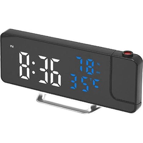 Horloge miroir LED multifonctionnelle avec projection de la température et de l'humidité, dotée d'une fonction de projection de données, bleue. (1/5)