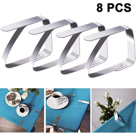 Lot de 8 pinces à nappe, acier inoxydable, fixation table jusqu'à 3 cm, usage intérieur extérieur (1/5)