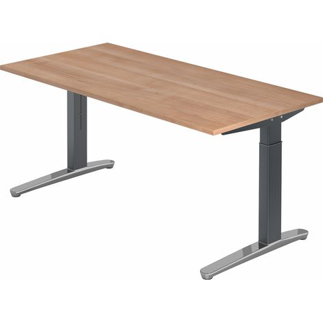 bümö® Design Schreibtisch "XB-Serie" höhenverstellbar, Tischplatte 160 x 80 cm in Nussbaum, Gestell in graphit/alu poliert (1/5)