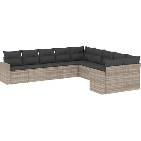 Maison Exclusive - Set Divano Giardino 10 pz con Cuscini Grigio Chiaro Polyrattan (1/5)