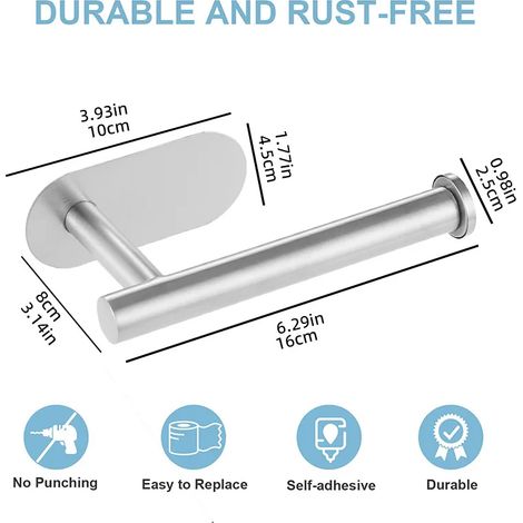 (Pour papier toilette) Porte-papier toilette adhésif en acier inoxydable, support étanche pour papier toilette, accessoires de salle de bain, porte-essuie-tout (1/5)