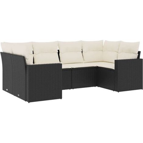 Ensemble de Meubles de Jardin en Rotin 6 Pièces avec Coussins Noirs (1/5)