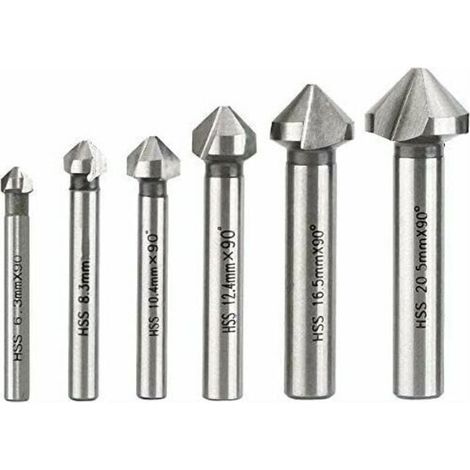 Fraise à Chanfreiner, Fraise Conique Métal Foret à Noyer en Acier Rapide HSS 6.3/8.3/10.4/12.4/16.5/20.5mm 6 PCS - (1/4)