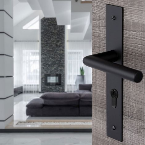 Ouvre&Déco – Poignée de porte d'intérieur BRUNELLA – Cylindre compatible – Inox noir – Entraxe 195 mm – Design moderne pour intérieur (1/5)