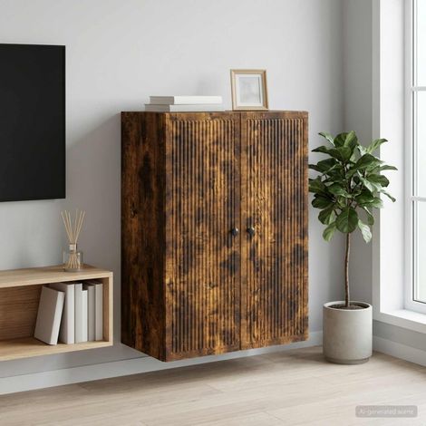 Armoire murale 2 portes chêne fumé en bois d’ingénierie 66 x 34,5 x 90 cm - PANGIVO (1/5)