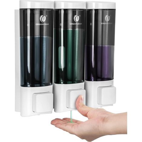 Seifenspender – Wandmontage – 3 x 200 ml Behälter – Für Bad und Küche – Weiß – 25 x 12 x 8 cm (1/5)
