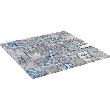 Mosaïque en verre, 11 pièces, gris et bleu, 50 x 50 cm (1/5)