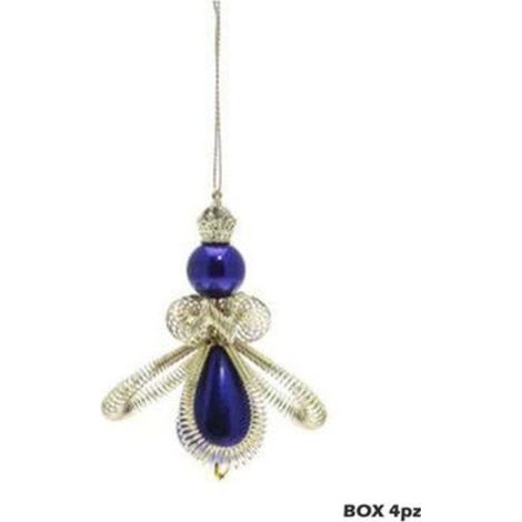 4 pendoli con fiocco per albero di natale - colore blu - decorazioni addobbi natalizi