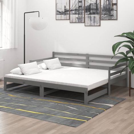 Lit coulissant - Cadre De Lit Moderne: King Size - Lit Double - 2x(90x200) cm Gris Bois de pin massif Chic-902242 (1/5)