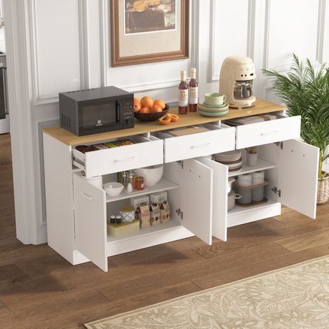 Aparador de cocina 3 cajones y estantes ajustables OKMYHOME