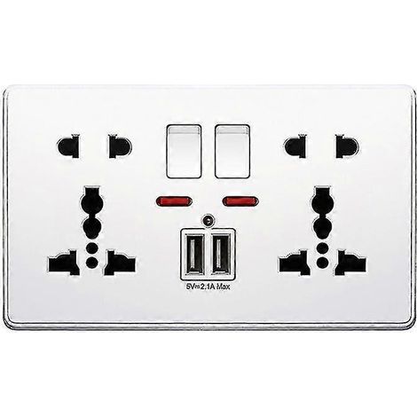 Prise murale multifonction britannique 13 A avec bouton-poussoir, deux ports de charge USB 2,1 A, trois trous et deux trous. (1/4)