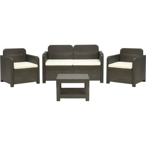Set rattan giardino divano 2 posti e 2 poltrone con tavolino colore antracite (1/2)