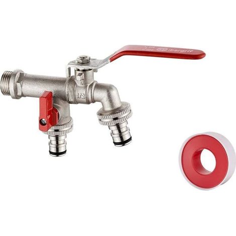 Robinet de jardin à double sortie 2 voies Laiton massif Résistant au gel Irrigation et usage industriel M22x1,5 (1/5)