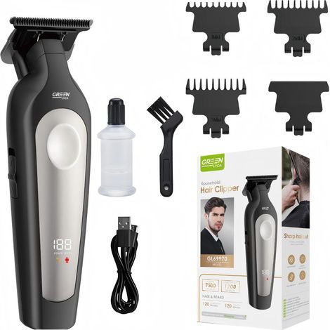 Tondeuse à cheveux Green LYCA GL69770 Noir Argent avec écran LED, autonomie de 120 minutes, port USB-C pour une coupe précise (1/5)
